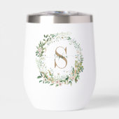 Elegante botanische monogram wijnglas met naam (Voorkant)
