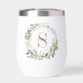 Elegante botanische monogram wijnglas met naam (Achterkant)