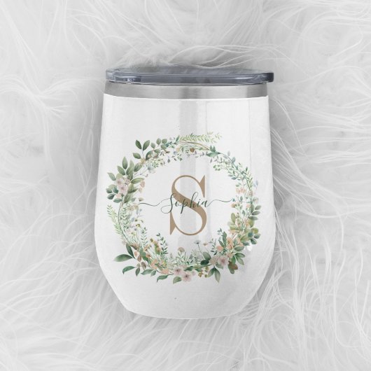 Elegante botanische monogram wijnglas met naam