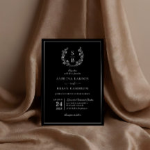 Elegante botanische monogramkrans zwarte bruiloft