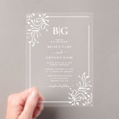 Elegante botanische monogrammen Clear Wedding Acryl Uitnodigingen (Insitu (Draagbaar))