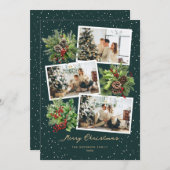 Elegante Botanische Multi Foto Vrolijk Kerstfeest Feestdagenkaart (Voorkant / Achterkant)