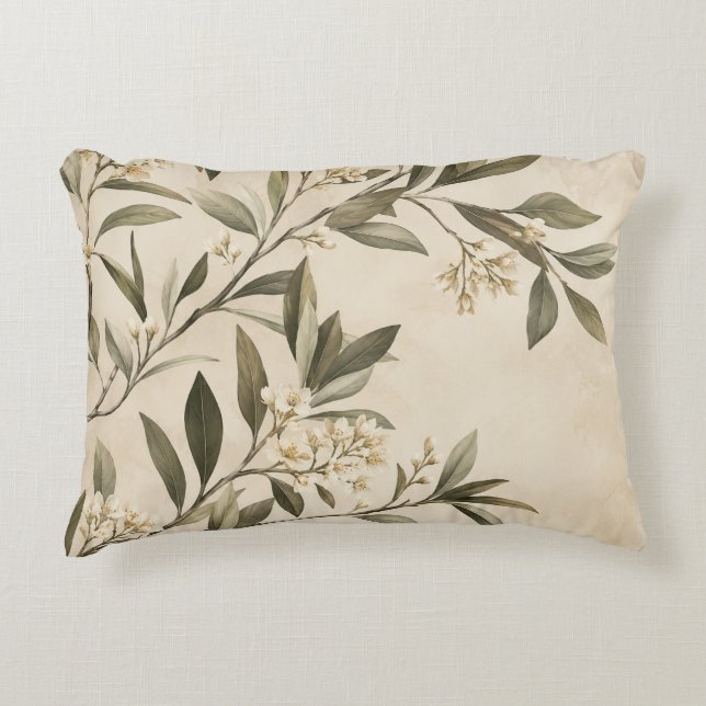 Elegante botanische olijftak worp kussen (Voorkant)