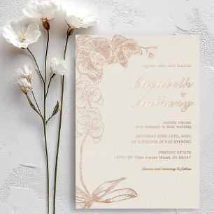Elegante botanische orchidee echte Folie bruiloft Uitnodiging