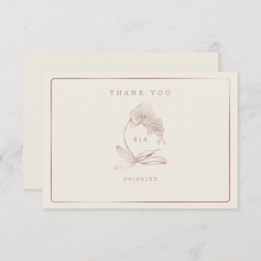 Elegante botanische orchidee monogram bruiloft bedankkaart (Voorkant / Achterkant)