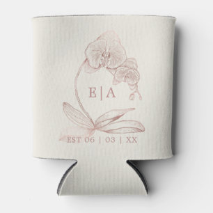 Elegante botanische orchidee monogram bruiloft blikjeskoeler