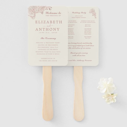 Elegante Botanische Orchidee Wedding Ceremony Prog Handwaaier (Voorkant en achterkant)