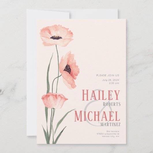 Elegante botanische papavers QR code uitnodiging (Voorkant)