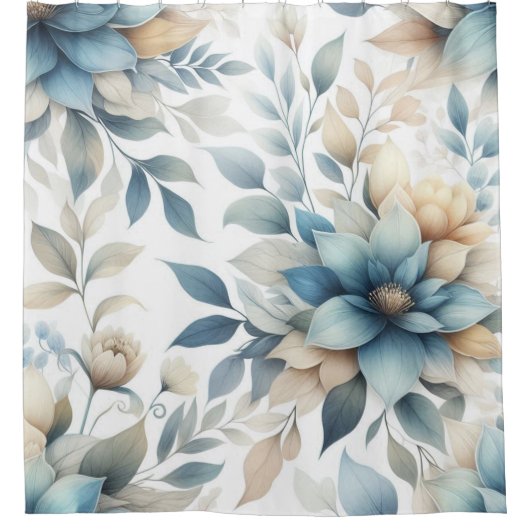 Elegante botanische pastel blauw geel douchegordijn (Voorkant)