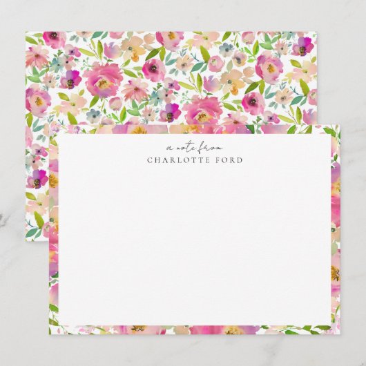 Elegante Botanische Pastel Blush Roze Bloemen Lijs Notitiekaartje (Voorkant / Achterkant)