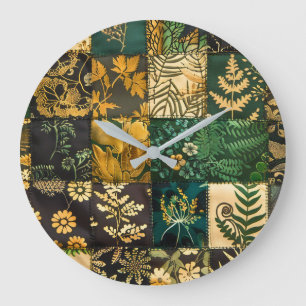✨Elegante botanische patchwork bloempatroonontwerp Grote Klok