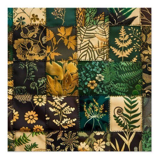 ✨Elegante botanische patchwork bloempatroonontwerp Perfect Poster (Voorkant)