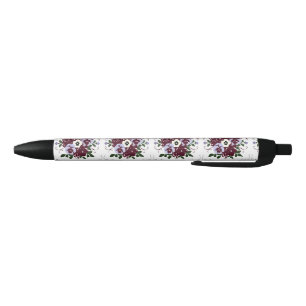 Elegante botanische pen met boeket paarse bloemen