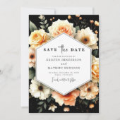 Elegante botanische perzik bruiloft save the date (Voorkant)