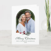 Elegante Botanische Pine Berry Kerstfoto Feestdagen Kaart (Voorkant)