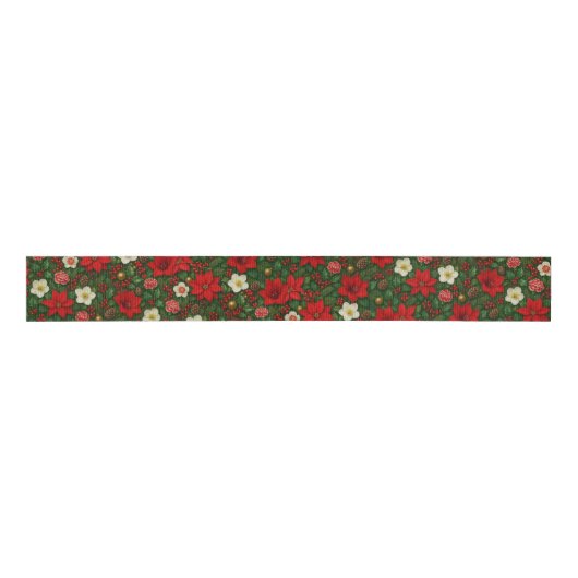 Elegante botanische poinsettia bloemsierkunst patr grosgrain lint (Voorkant)