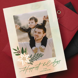 Elegante Botanische Poinsettia Foto Gelukkigste Feestdagenkaart