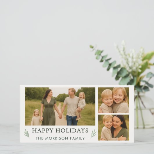 Elegante Botanische Prettige Feestdagen Familie 3  Feestdagenkaart (Staand voorkant)