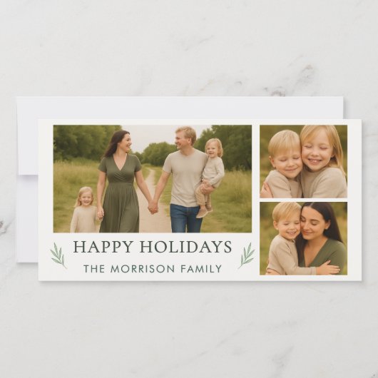 Elegante Botanische Prettige Feestdagen Familie 3  Feestdagenkaart (Voorkant)