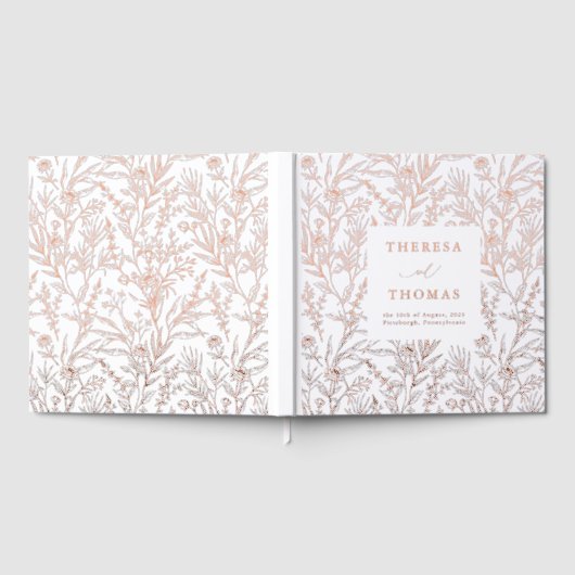 Elegante Botanische Print Roos bruiloft Gastenboek (Volledig)