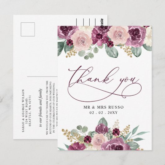 Elegante Botanische Pruim Bloemen Dank u Briefkaart (Voorkant / Achterkant)