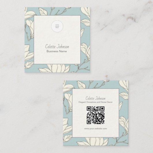 Elegante Botanische QR-code Vierkante Visitekaartje (Voorkant / Achterkant)