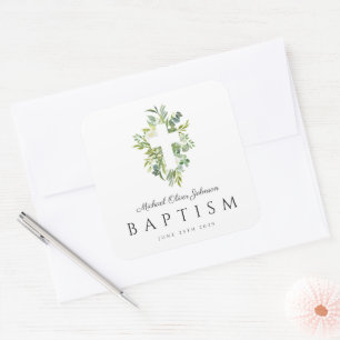 Elegante Botanische Religieuze Kruis Doop  Vierkante Sticker