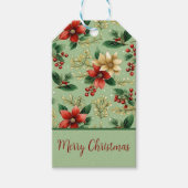 Elegante Botanische Rode en Groene Poinsettia Cadeaulabel (Voorkant)