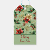 Elegante Botanische Rode en Groene Poinsettia Cadeaulabel (Achterkant)