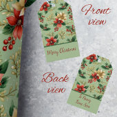 Elegante Botanische Rode en Groene Poinsettia Cadeaulabel