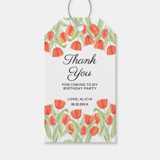 Elegante Botanische Rode Tulp 50ste Verjaardag Cadeaulabel (Voorkant)