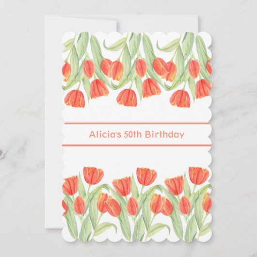 Elegante Botanische Rode Tulp 50ste Verjaardag Kaart (Achterkant)