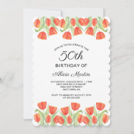 Elegante Botanische Rode Tulp 50ste Verjaardag Kaart