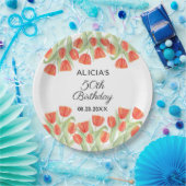 Elegante Botanische Rode Tulp 50ste Verjaardag Papieren Bordje (Feest)