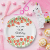 Elegante Botanische Rode Tulp 50ste Verjaardag Papieren Bordje (Feest)