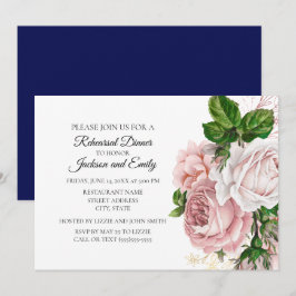 Elegante botanische roze bloem navy wit repetitie kaart