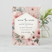 Elegante botanische roze bloemen bruiloft save the date (Staand voorkant)