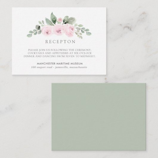 Elegante botanische roze bloemenbruiloft receptie informatiekaartje (Voorkant / Achterkant)