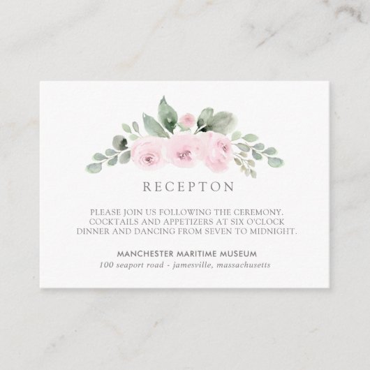 Elegante botanische roze bloemenbruiloft receptie informatiekaartje (Voorkant)