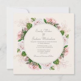 Elegante botanische roze bloemrozen crème trouw kaart