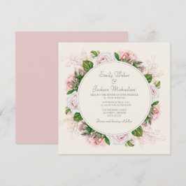 Elegante botanische roze bloemrozen crème trouw kaart