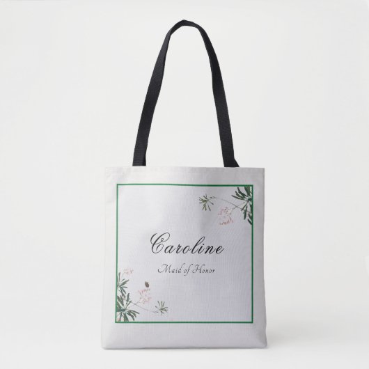 Elegante botanische roze bloesem bruidsmeisje bood tote bag (Voorkant)