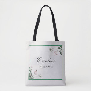Elegante Botanische Roze Bloesem Bruidsmeisje Tote Bag