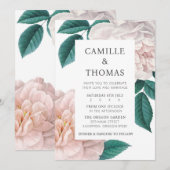 Elegante  Botanische Roze Pioen Bloemen Kaart (Voorkant / Achterkant)