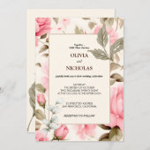 Elegante Botanische Roze Rozen Bloemen Kaart (Voorkant / Achterkant)