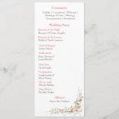 Elegante botanische roze rozen Script Bruiloft Programmakaart (Achterkant)