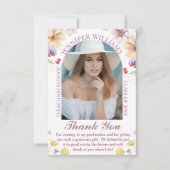 Elegante botanische roze script afstuderen foto bedankkaart (Voorkant)