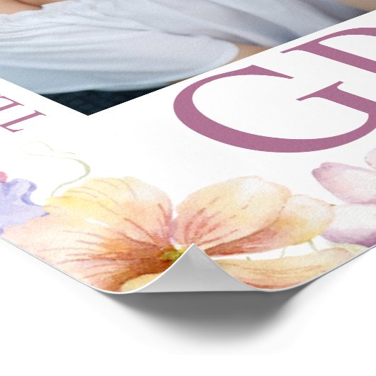 Elegante botanische roze script foto afstuderen poster (Hoek)