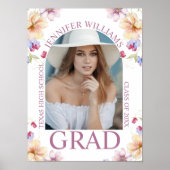 Elegante botanische roze script foto afstuderen poster (Voorkant)