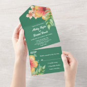 Elegante Botanische Rozen Groene Herfst Bloemenbru All In One Uitnodiging (Afscheurbaar)